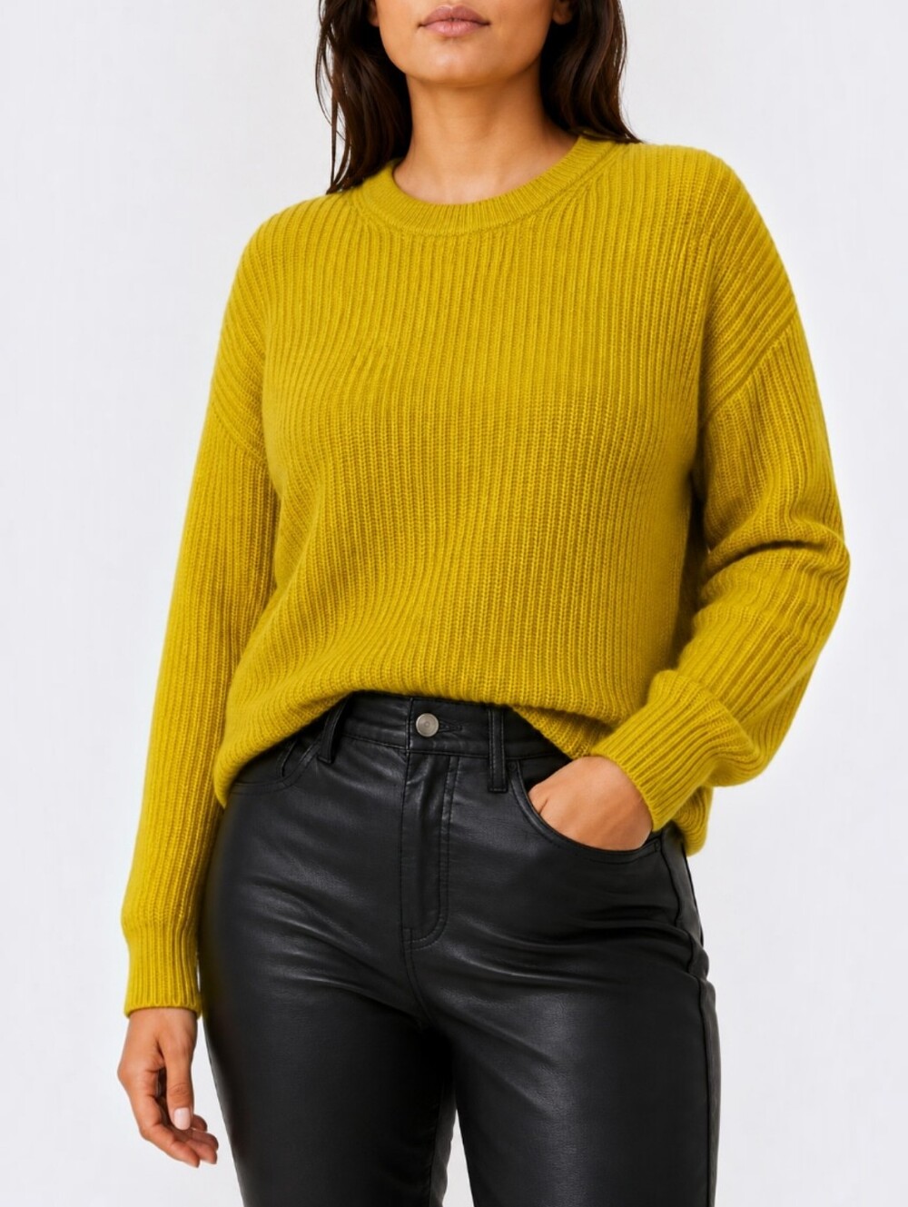 JOSEPH London Military Cashmere Crew Neck Long Sleeve Sweater Marigold Ribbed L